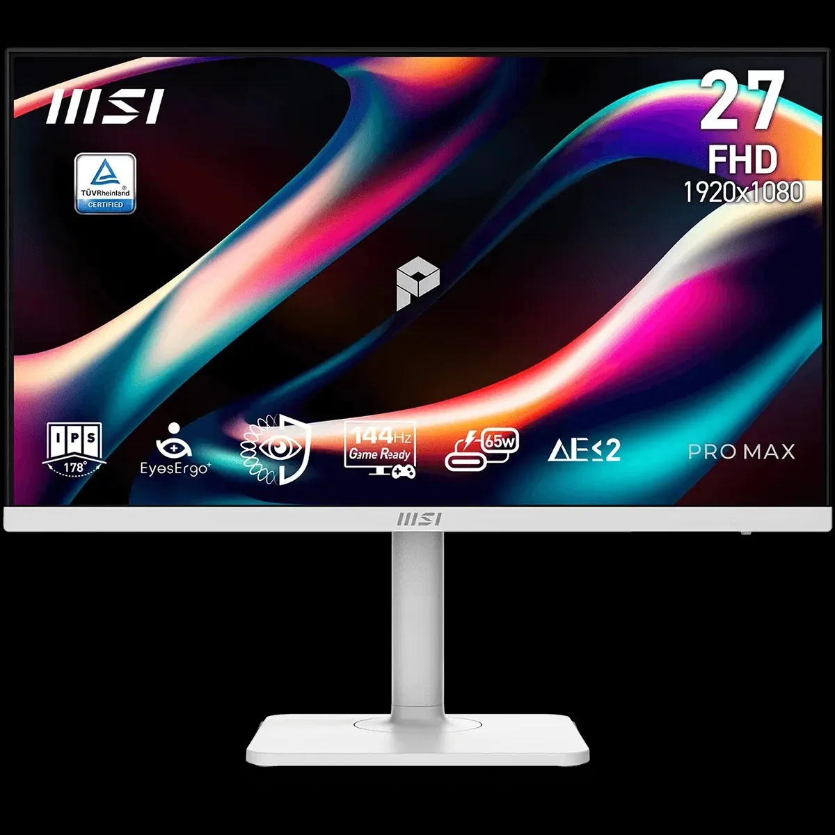 Монитор 27" MSI PRO MAX 271PHW E14 IPS 1920x1080, 144 Гц, 4 мс (GtG), 16:9, 250 кд/м², HDMI 2.0b, DisplayPort 1.2a, USB-C (65 Вт), встроенные динамики (2x3 Вт), Flicker Free, Low Blue Light, Adaptive-Sync, регулировка по высоте, поворотная подставка, портретный режим, слот для замка, белый