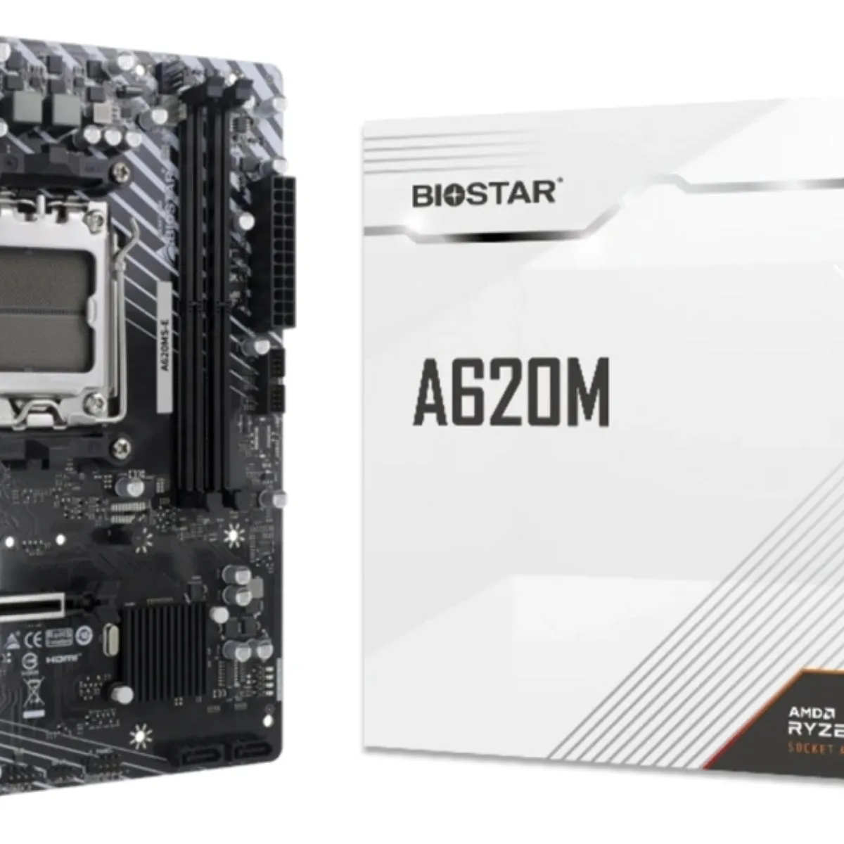 Материнская плата Biostar A620MS-E, AM5, AMD A620A, 2xDDR5, 2xSATA, 1xM.2, 1xPCIe 4.0 x16, 1xPCIe 3.0 x1, 1xHDMI, 1xDP, 1x1Gb LAN, 4xUSB-A 5Gbps, 2xUSB-A 2.0, 7.1, mATX