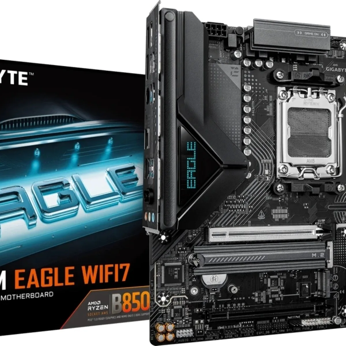 Материнская плата Gigabyte B850M EAGLE WIFI7, AM5, AMD B850, 4xDDR5, 4xSATA, 2xM.2, 1xPCIe 5.0 x16, 1xPCIe 3.0 x16, 1xHDMI, 2xDP, 1x2.5Gb LAN, Wi-Fi 7, Bluetooth 5.4, 1xUSB-C 10Gbps, 1xUSB-A 10Gbps, 2xUSB-A 5Gbps, 4xUSB-A 2.0, 1xPS/2, 3x3.5 мм, 7.1, mATX